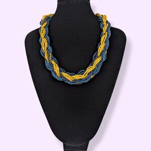 (2/$20) Yousi Blue & Yellow Bead Braided Necklace